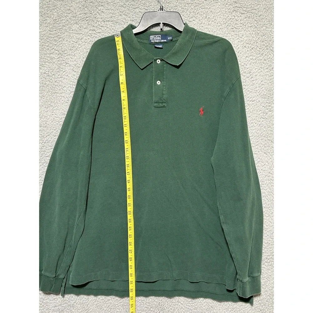 VTG Polo Ralph Lauren Heavyweight Long Sleeve Polo Shirt Mens XXL Green Red Pony